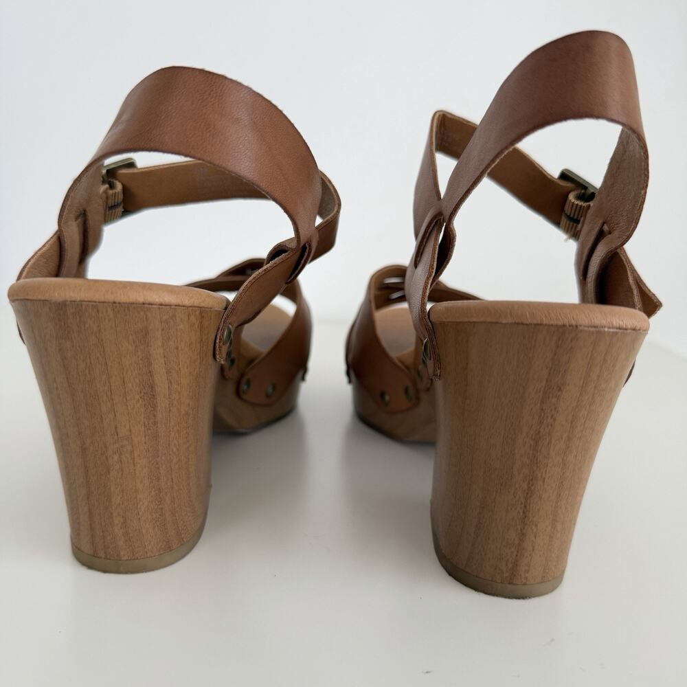 Korks Platform Sandals Womens 9 Brown Tan Wood Heel Strap Studs Boho Earthy‎ - Picture 5 of 9